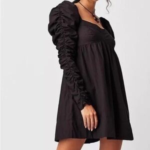 Free People Charcoal Puff-Sleeve Square-Neck Tunic
